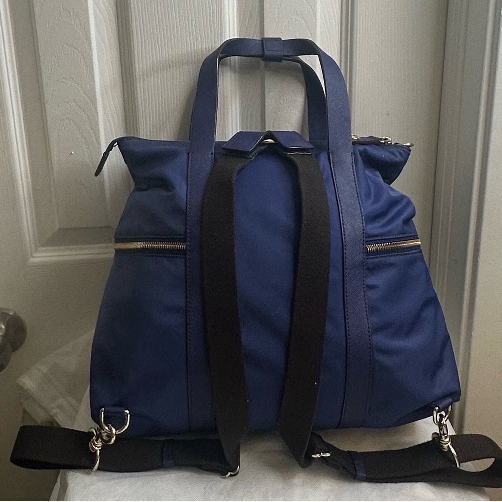 Henri Bendel Jetsetter Convertible Navy Blue Leather Nylon Backpack - Picture 12 of 16